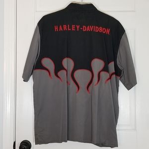 Cotton button up gray with flames harley davidson extra large shirt